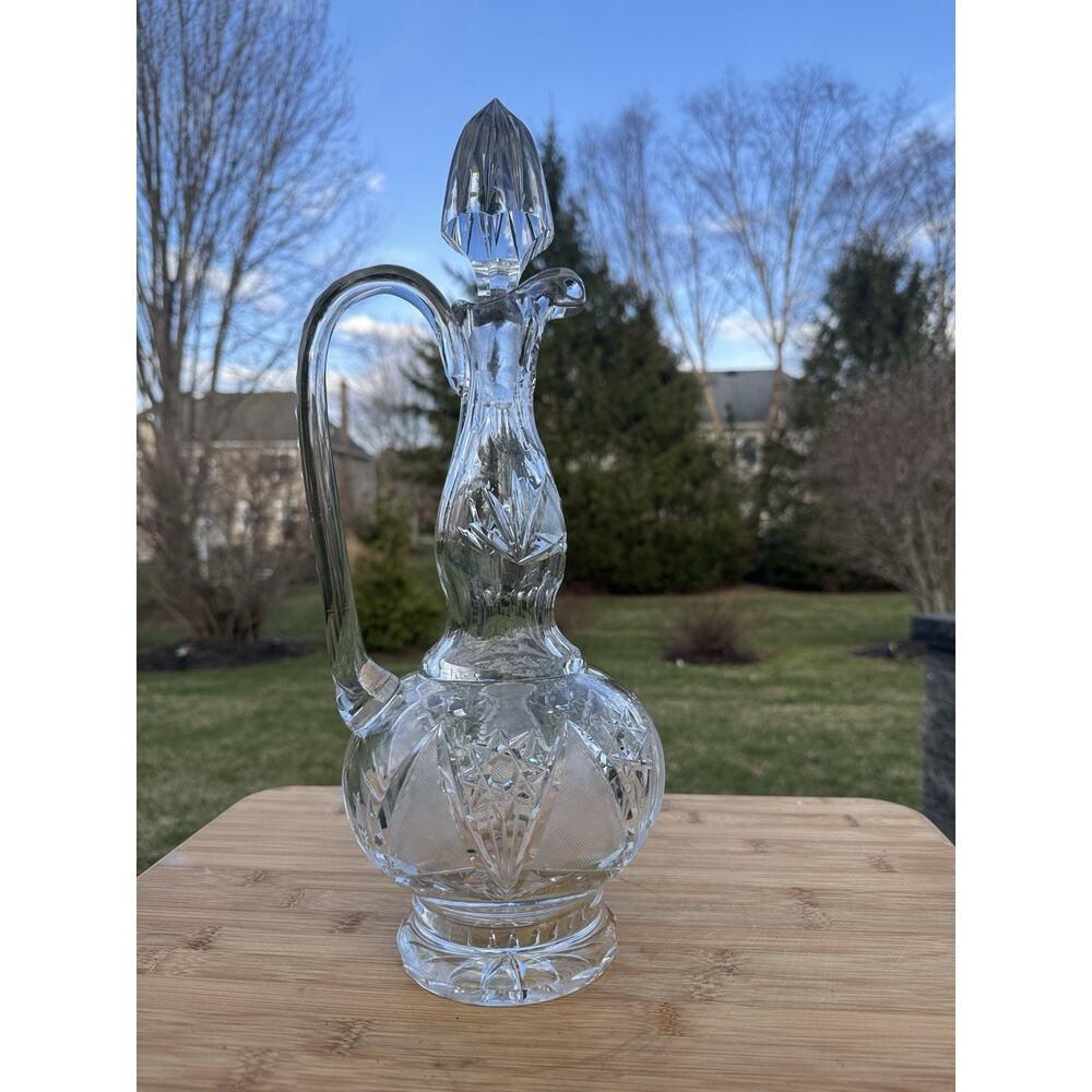 Antique American Brilliant ABP Cut Glass Cruet Decanter - 16" Hobstar Pattern